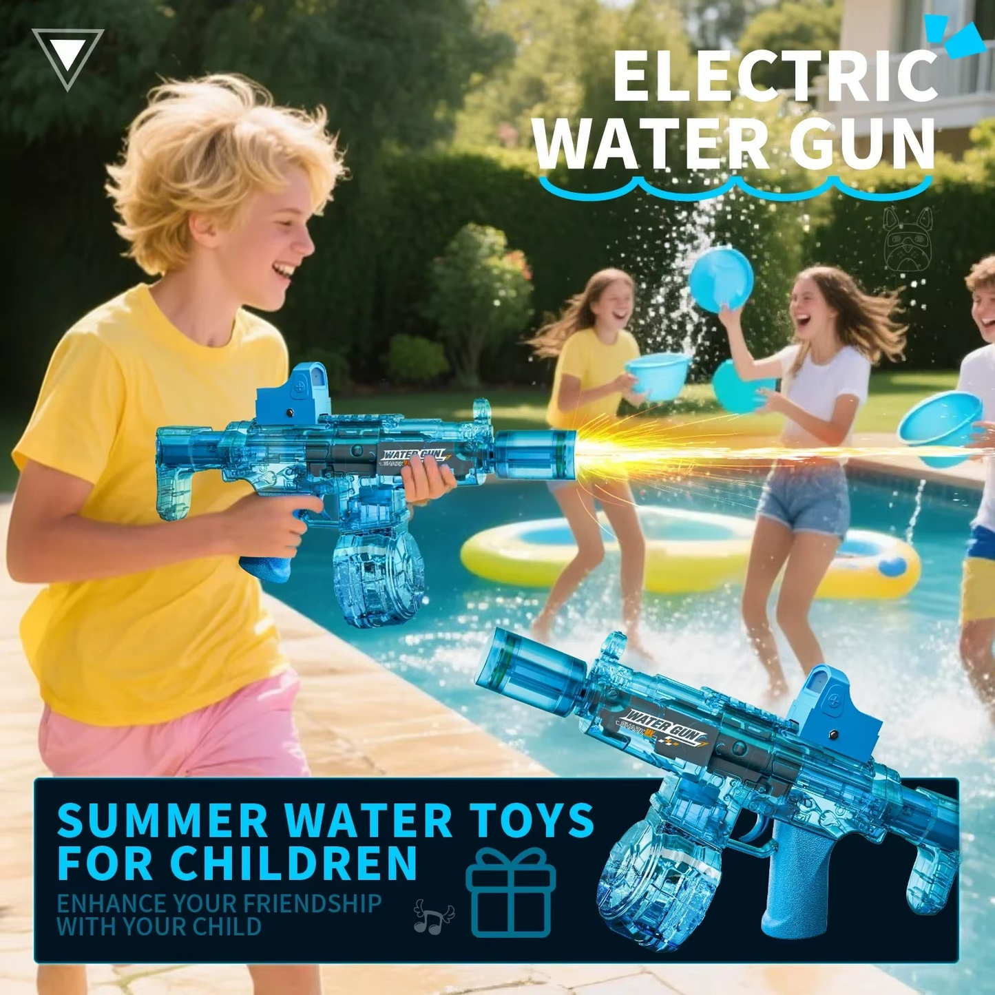 Electric Water Gun Toy with Lights & Recoil for Kids