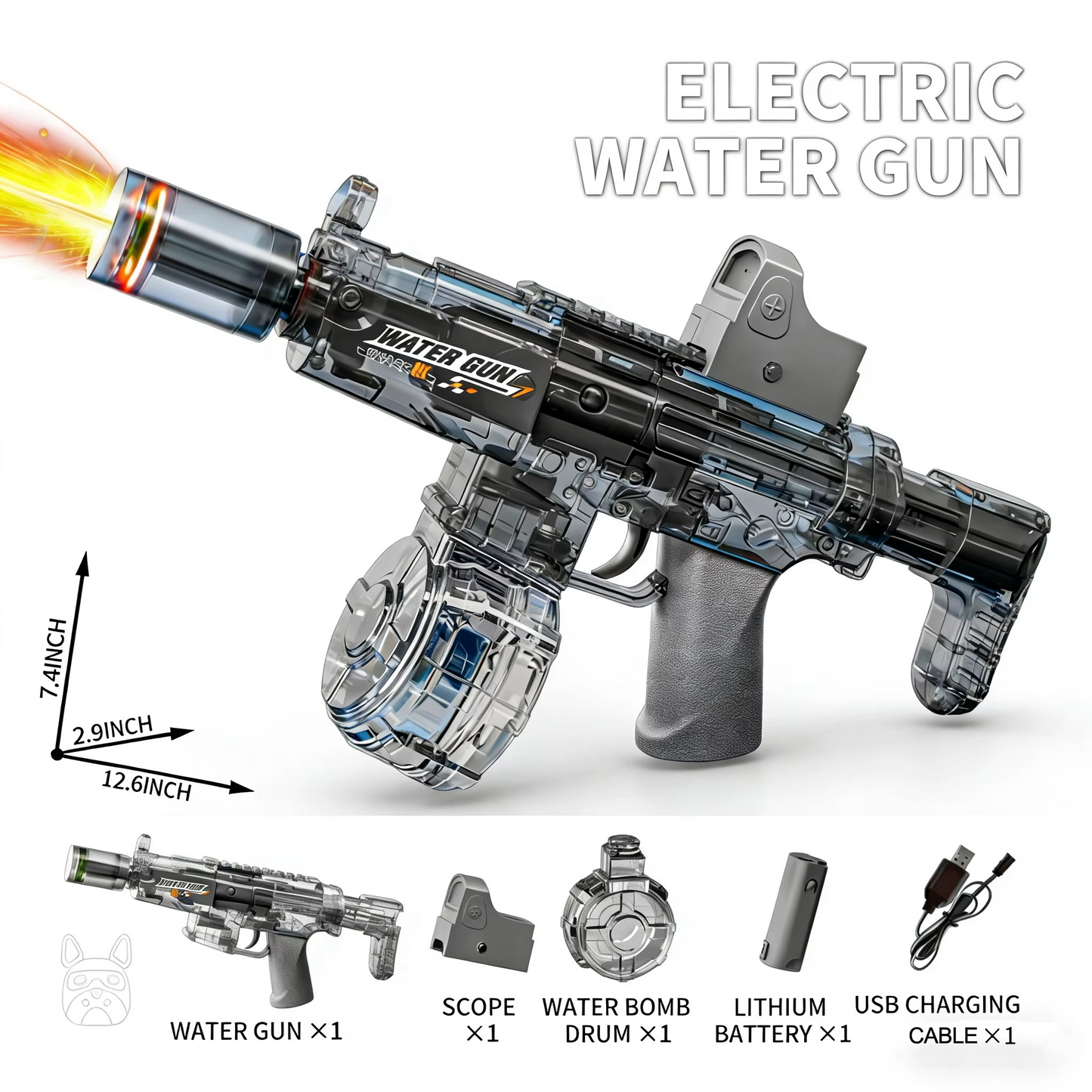 Electric Water Gun Toy with Lights & Recoil for Kids